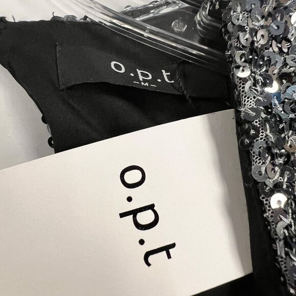 O.P.T Sequin Mini Dress Long Sleeve V-Neck Silver Open Back Size Medium New - Picture 8 of 9